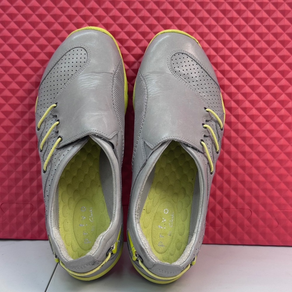 Privo by Clarks Grey Leather Lime Green Bungee Slip On Sneakers Womens 6.5 61417